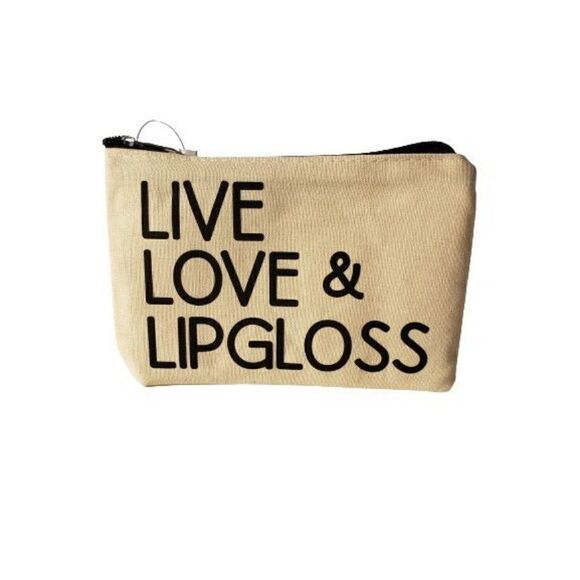 Cosmetic Bag Live Love & Lipgloss Graphic Zip Top Bag NEW - Picture 1 of 2
